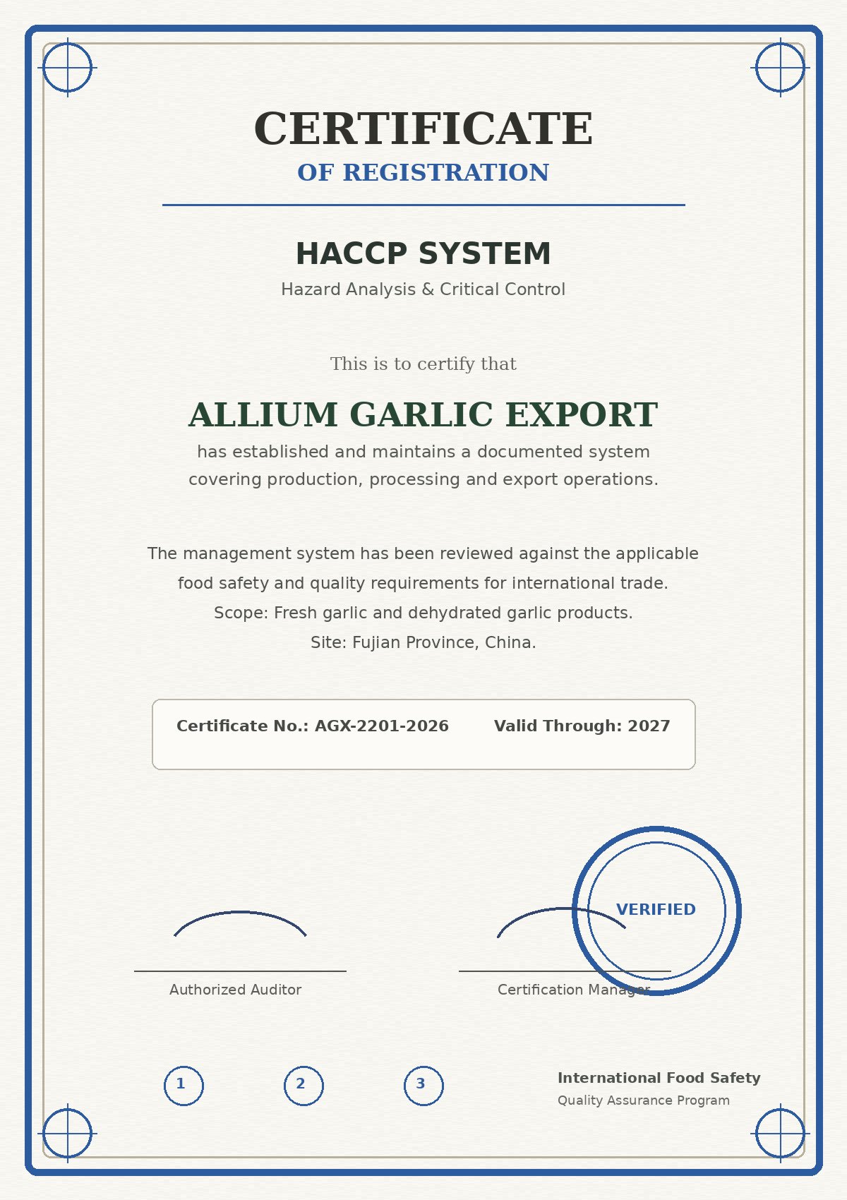 HACCP certificate